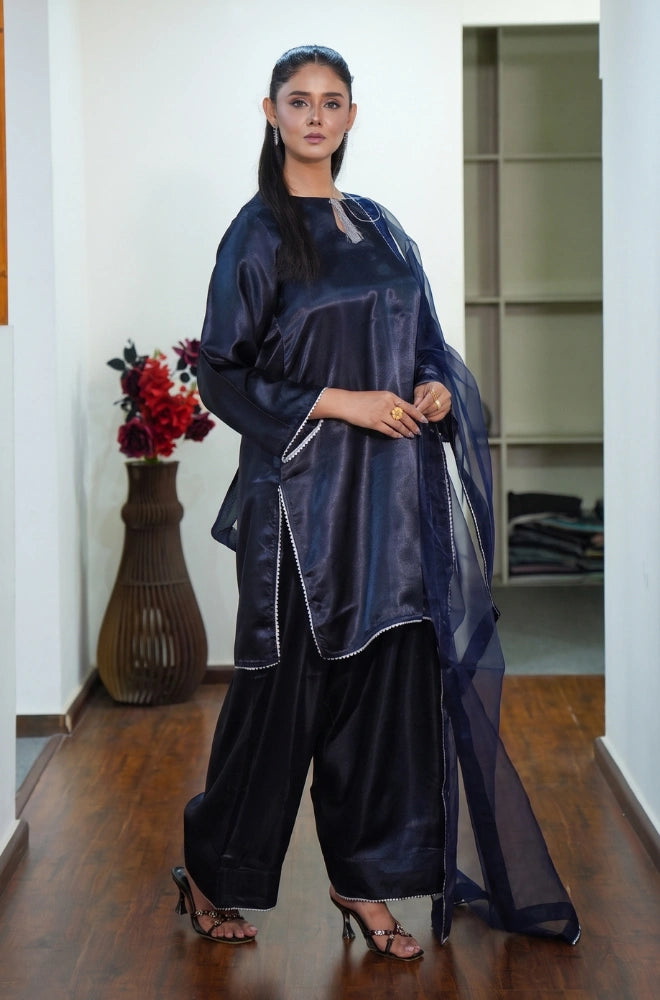 Faveza Orlessa raw silk suit for wedding with Farshi shalwar