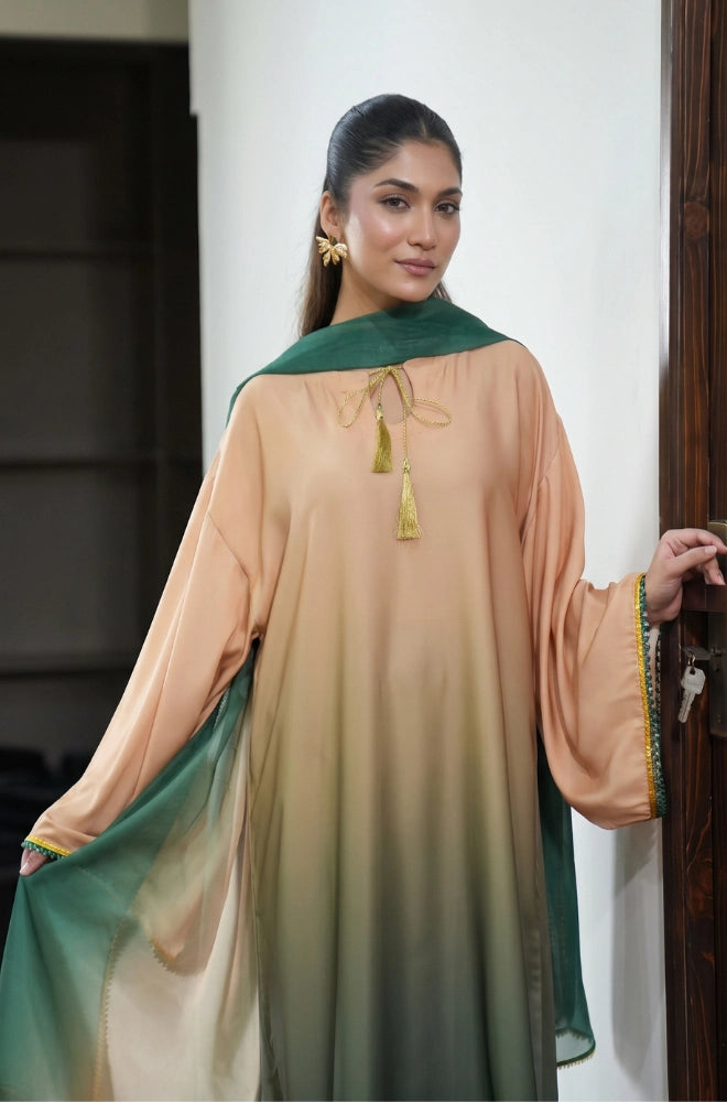 Faveza Serenza stitched 2PC kaftan shirt with dupatta in imported silk