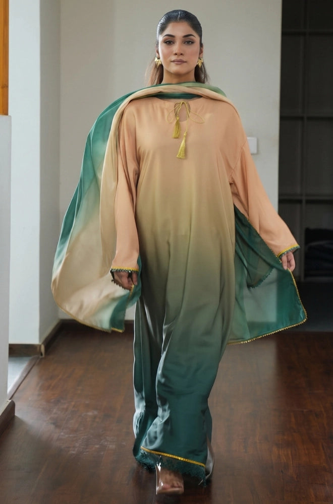 Faveza Serenza stitched 2PC kaftan shirt with dupatta in imported silk