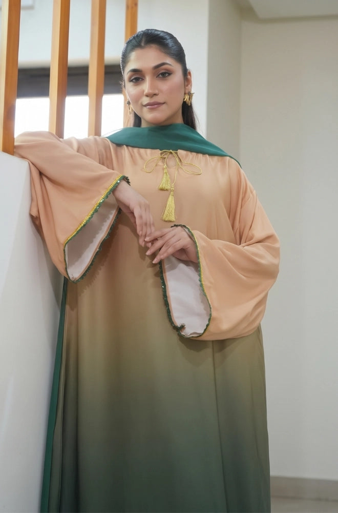 Faveza Serenza stitched 2PC kaftan shirt with dupatta in imported silk