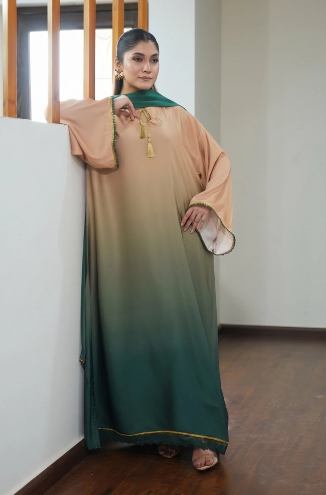 Faveza Serenza stitched 2PC kaftan shirt with dupatta in imported silk