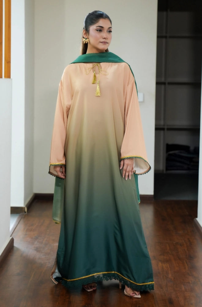 Faveza Serenza stitched 2PC kaftan shirt with dupatta in imported silk