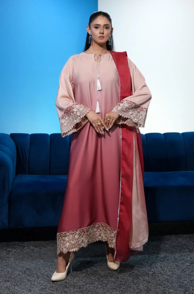 Faveza 2PC Kaftan Silk Suit for Women with Coordinated Dupatta 