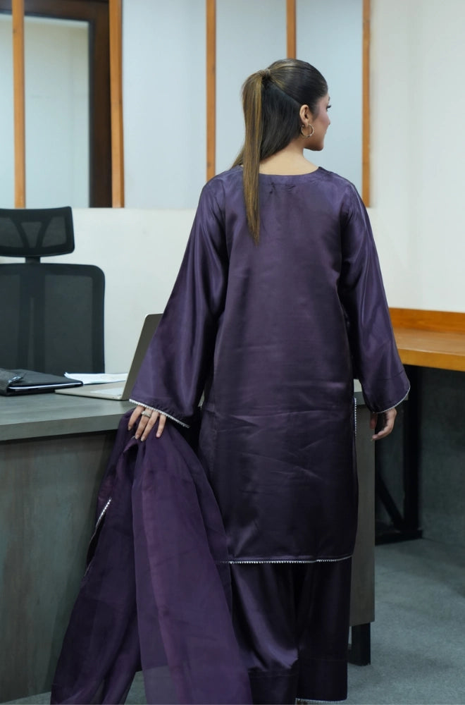 Ravelia 3 piece raw silk suit for women with farshi shalwar and dupatta
