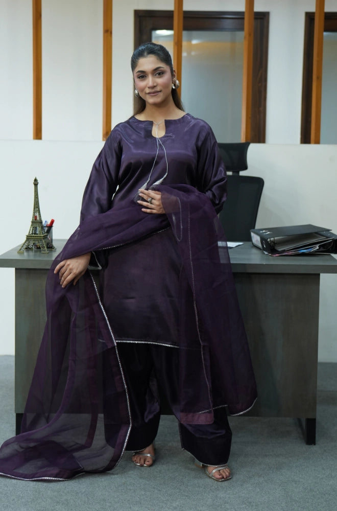 Ravelia 3 piece raw silk suit for women with farshi shalwar and dupatta