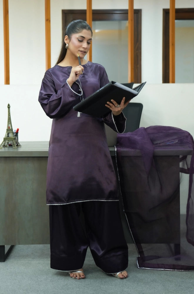 Faveza Ravelia 3 piece raw silk suit for women with farshi shalwar and dupatta