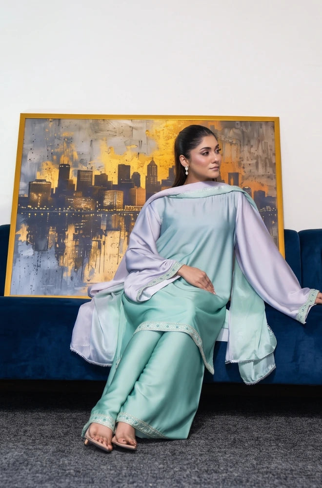 Faveza Serenity 3 piece silk suit for women with elegant dupatta and refined detailing