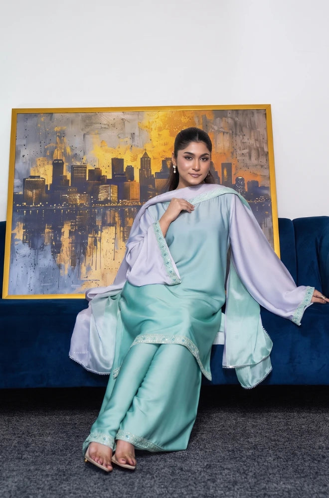Faveza Serenity 3 piece silk suit for women with elegant dupatta and refined detailing