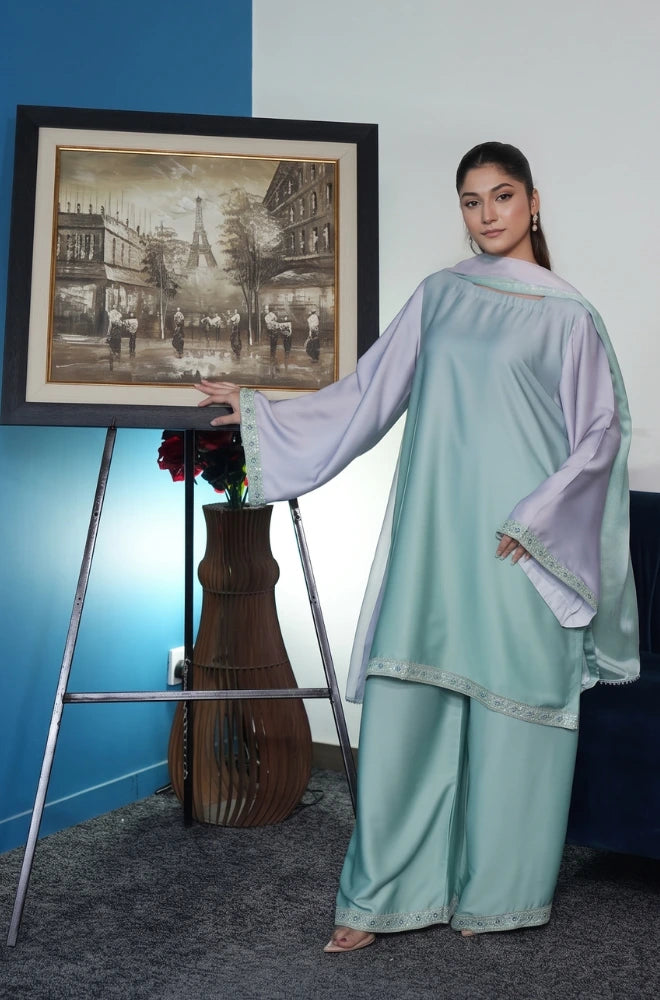 Faveza Serenity 3 piece silk suit for women with elegant dupatta and refined detailing