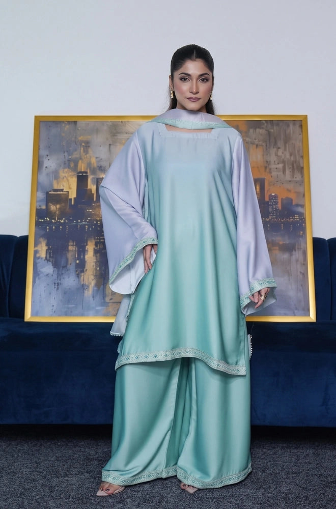 Faveza Serenity 3 piece silk suit for women with elegant dupatta and refined detailing