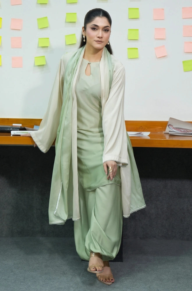 Faveza CELESTE 3 piece silk suit for women with elegant dupatta and balloon shalwar